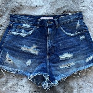 Zara Distressed Dark Denim Shorts Size 6